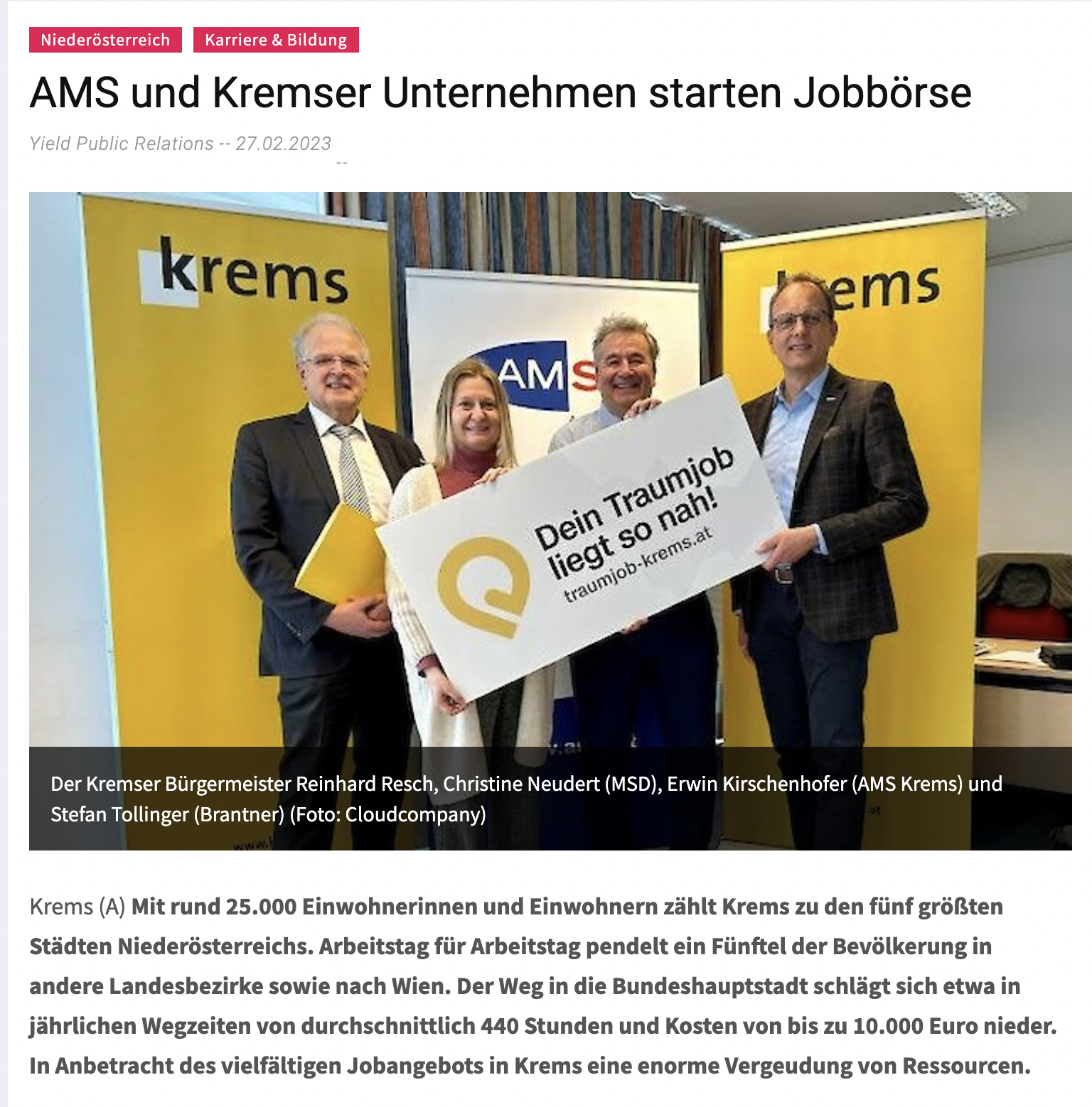 Entwicklung Kampagne und Jobplattform für AMS & Wirtschaftsbeirat Krems
